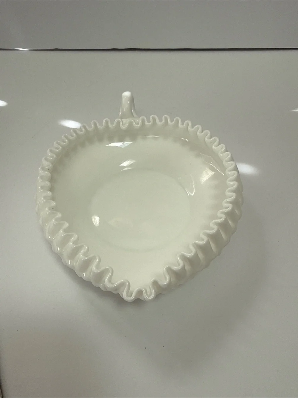 White Ruffled Milk Glass heart shaped vintage